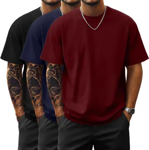 Ficerd 3 Pack Men's Big and Tall Raglan Short Sleeve T-Shirts, Side Split Summer 30% Cotton Crewneck Soft Basic Shirts
