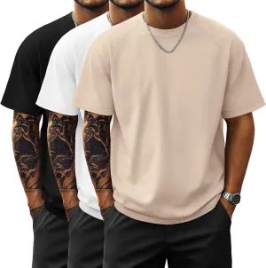 Ficerd 3 Pack Men's Big and Tall Raglan Short Sleeve T-Shirts, Side Split Summer 30% Cotton Crewneck Soft Basic Shirts