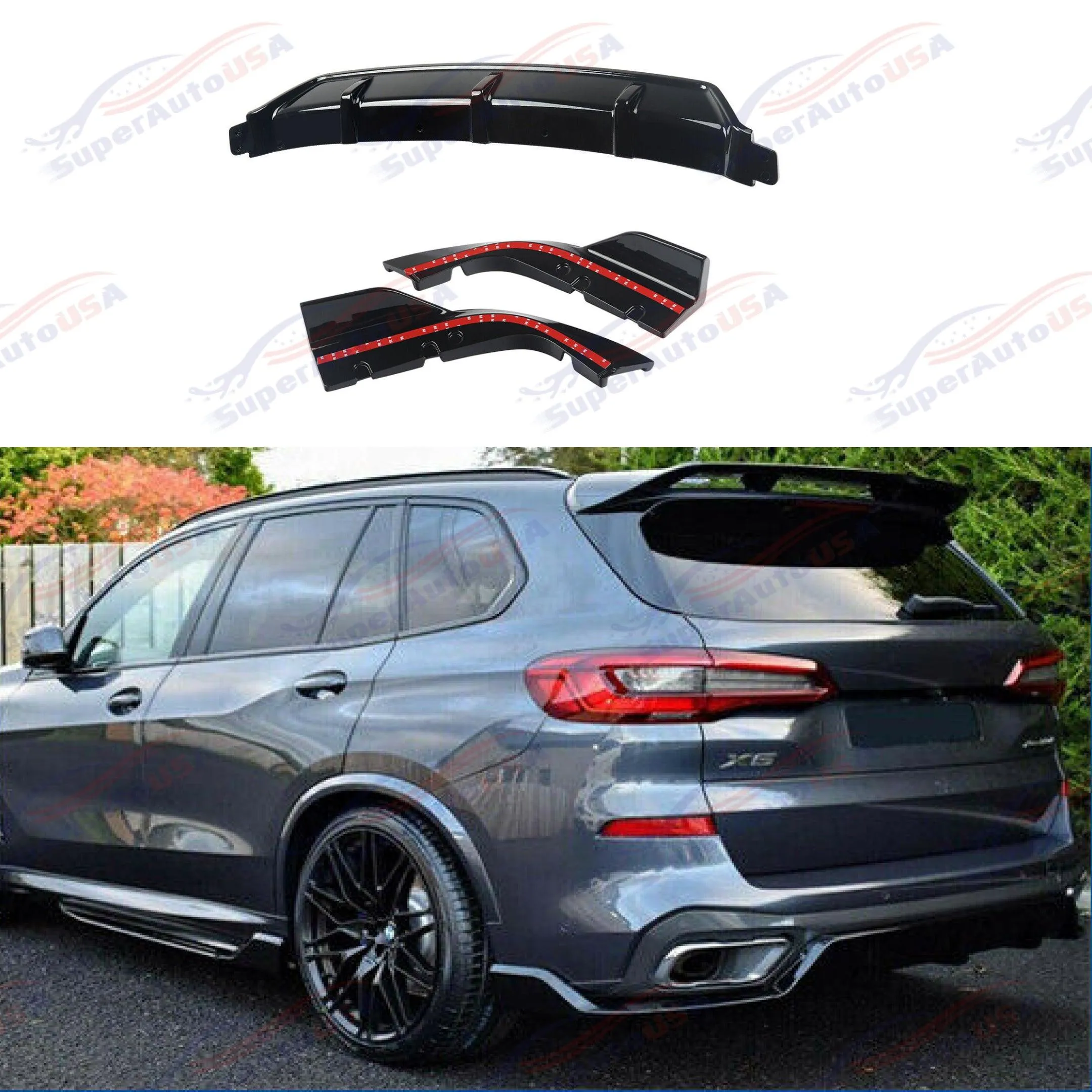 Fits BMW G05 X5 2019-2023 M Sport Full Body Kit Set 3-In-1 Front Splitter Lip & Side Skirts & Rear Diffuser