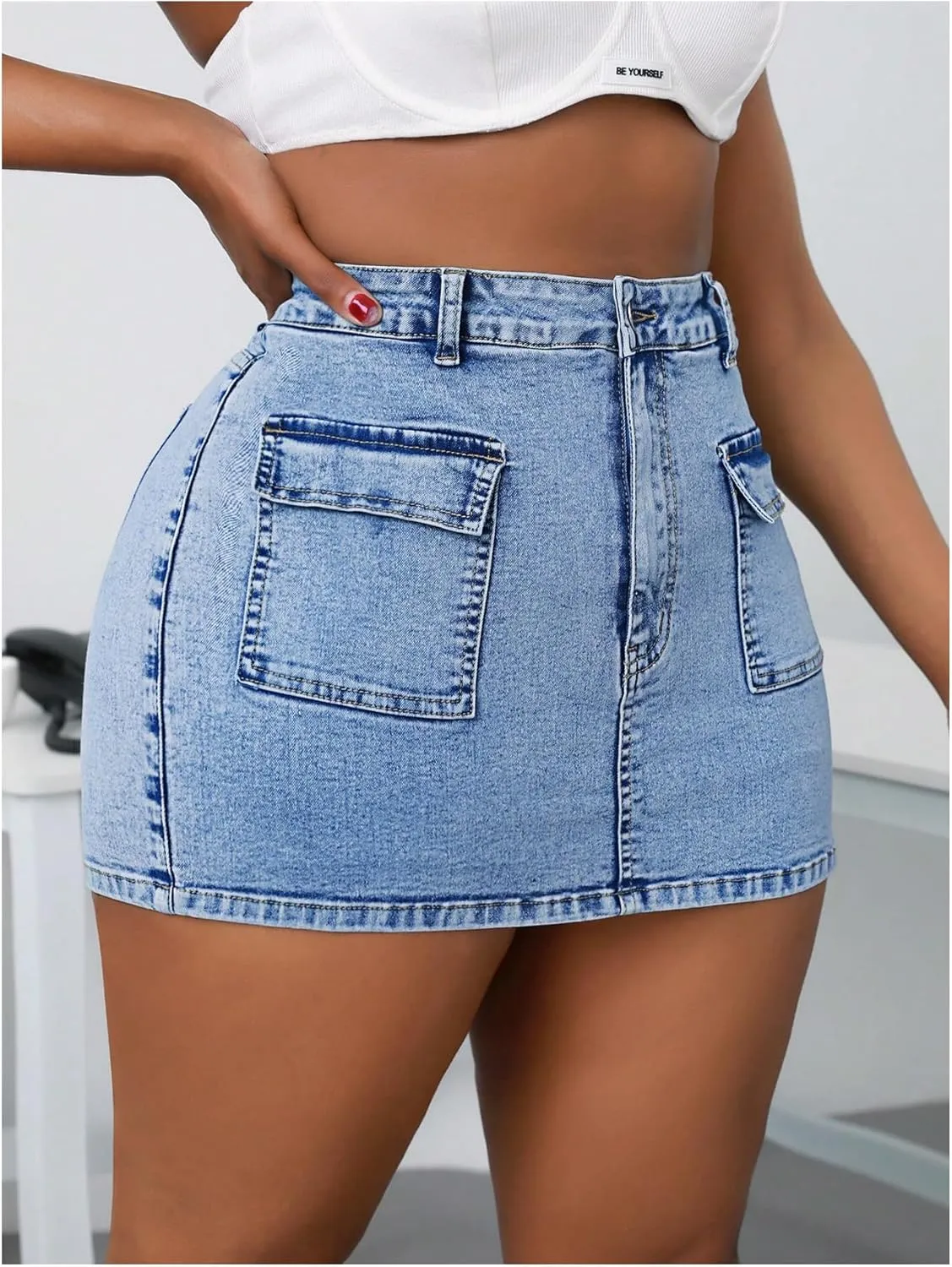 Floerns Women's Plus Size High Waisted Mini Jean Skort Stretchy Denim Skirt Shorts