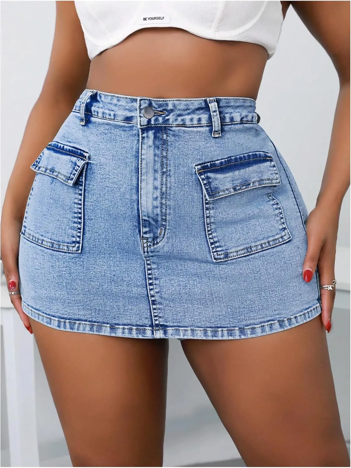 Floerns Women's Plus Size High Waisted Mini Jean Skort Stretchy Denim Skirt Shorts