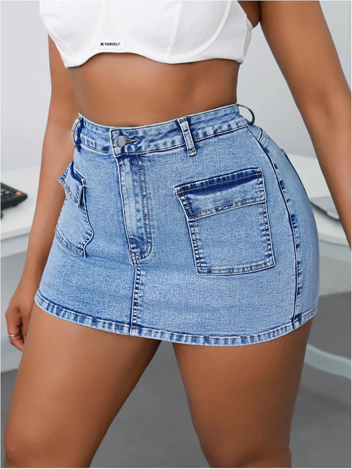 Floerns Women's Plus Size High Waisted Mini Jean Skort Stretchy Denim Skirt Shorts