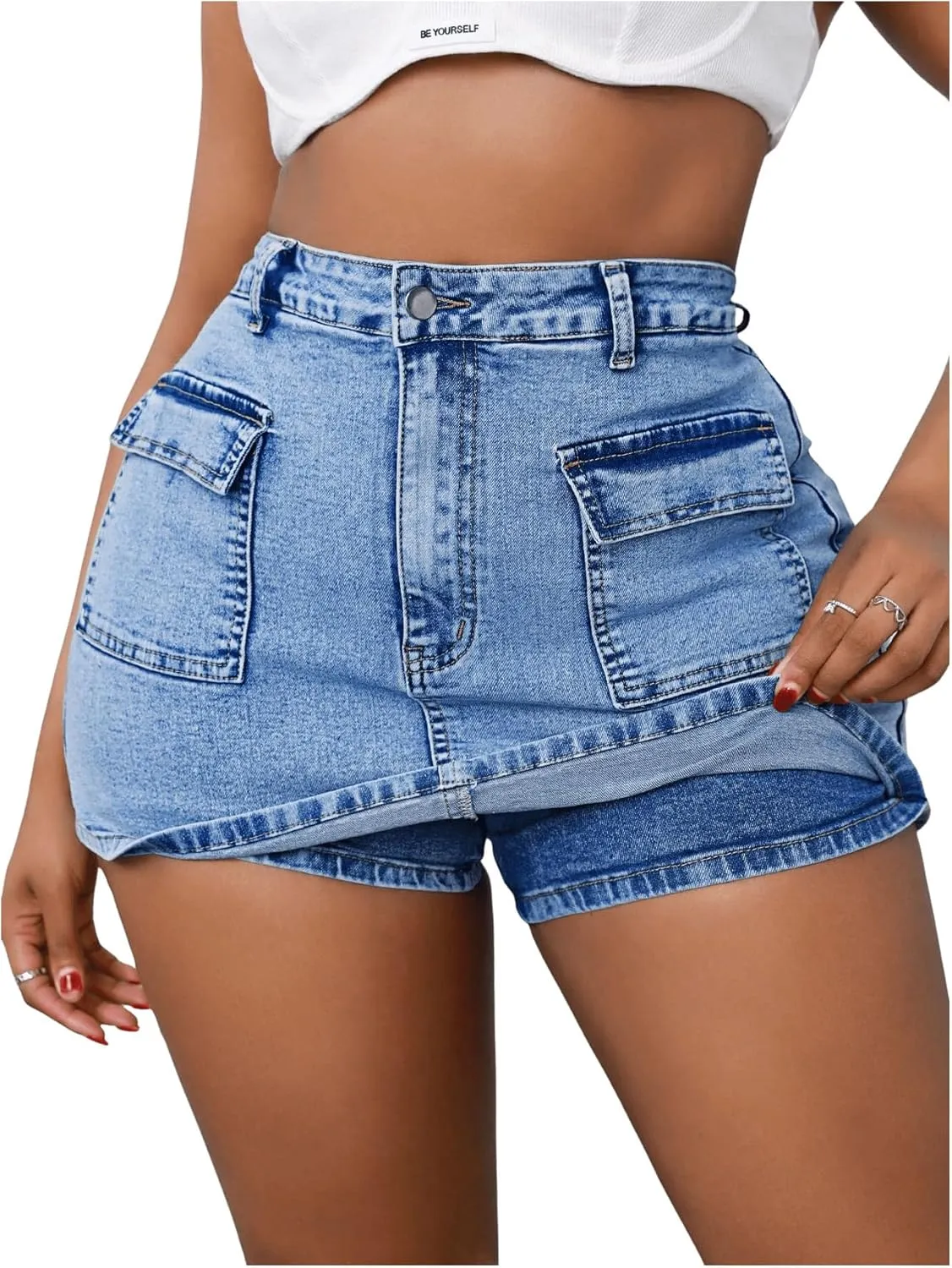 Floerns Women's Plus Size High Waisted Mini Jean Skort Stretchy Denim Skirt Shorts