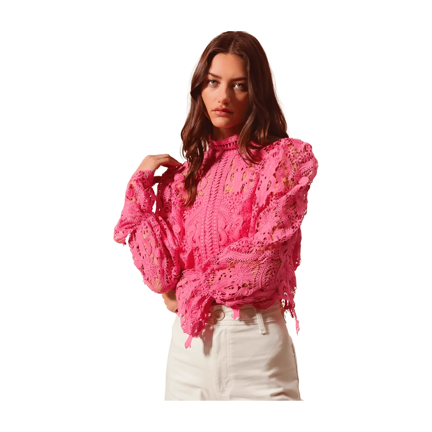Floral Lace Romantic Blouse - Pink