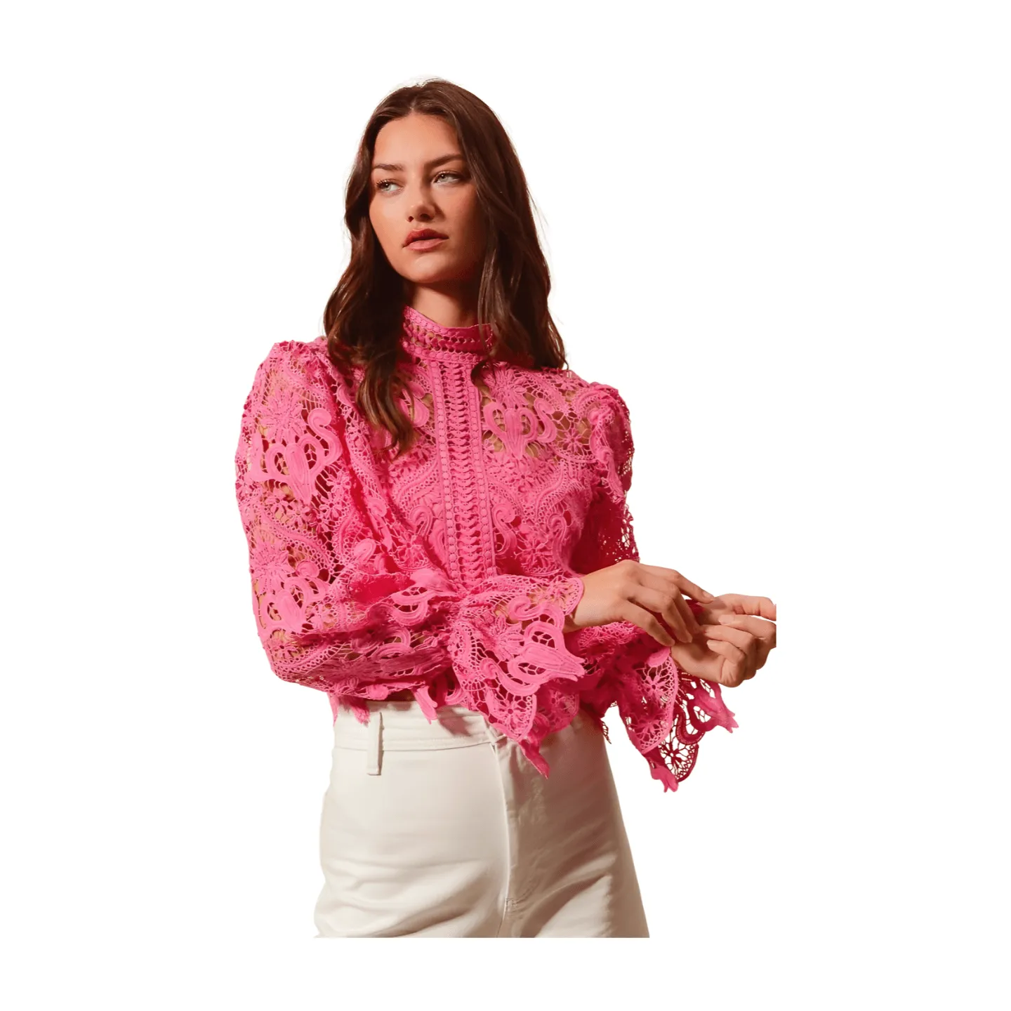 Floral Lace Romantic Blouse - Pink