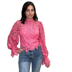 Floral Lace Romantic Blouse - Pink