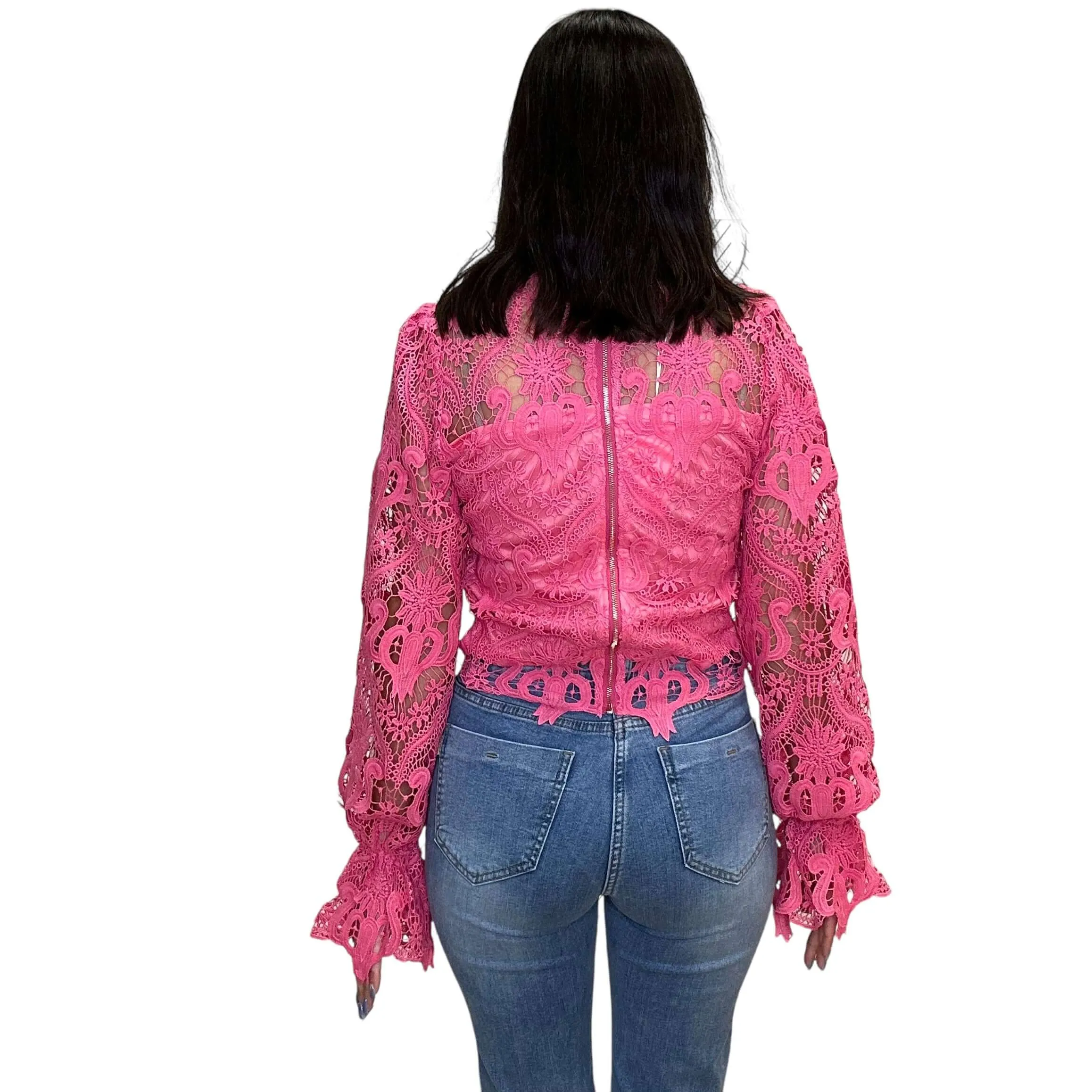 Floral Lace Romantic Blouse - Pink