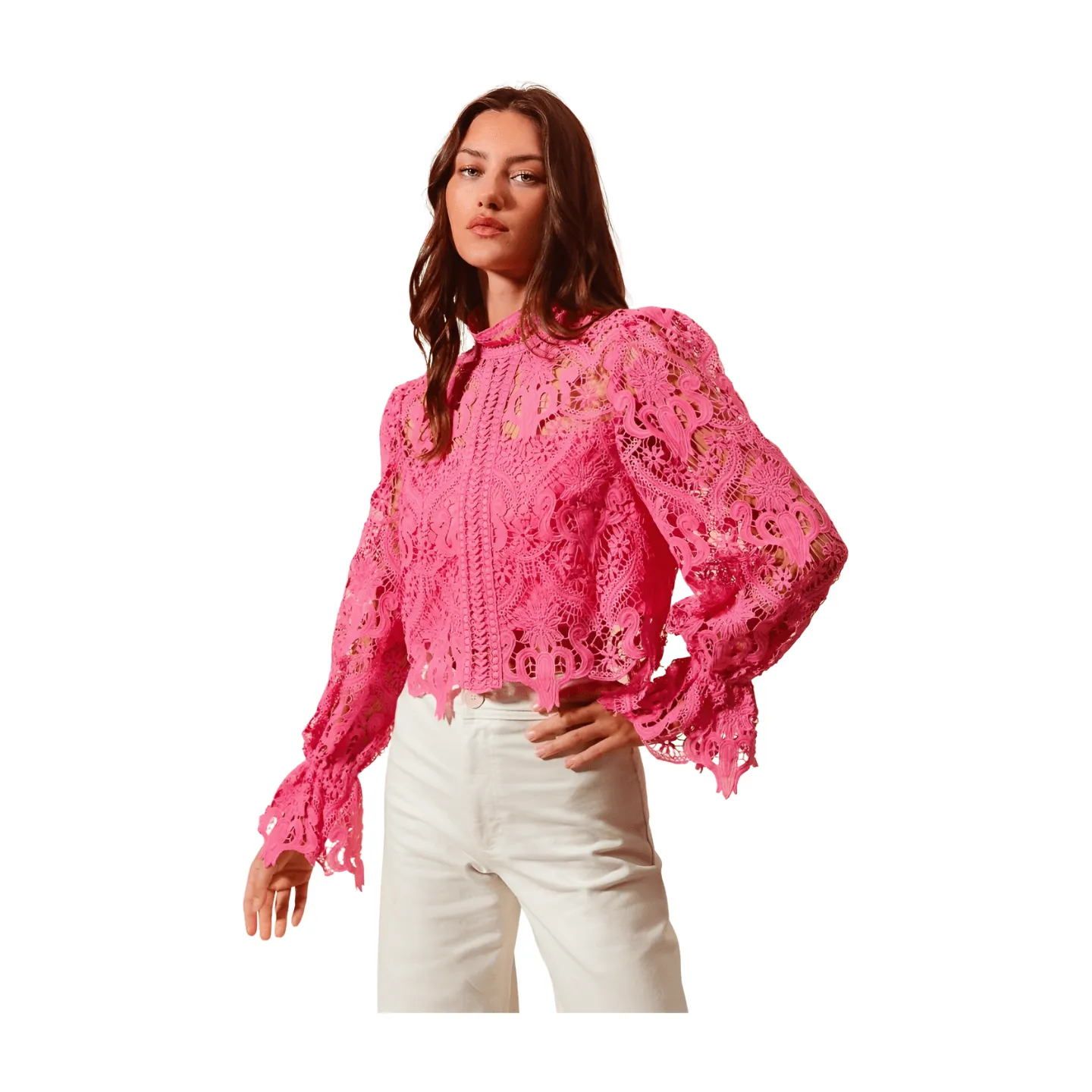 Floral Lace Romantic Blouse - Pink