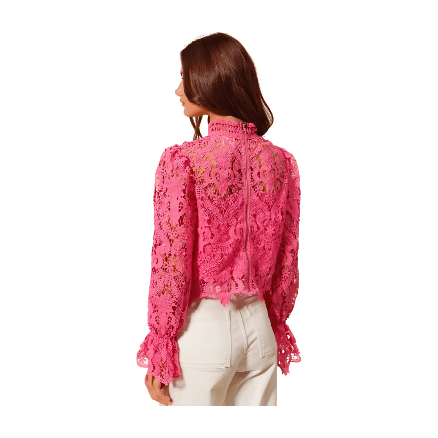 Floral Lace Romantic Blouse - Pink