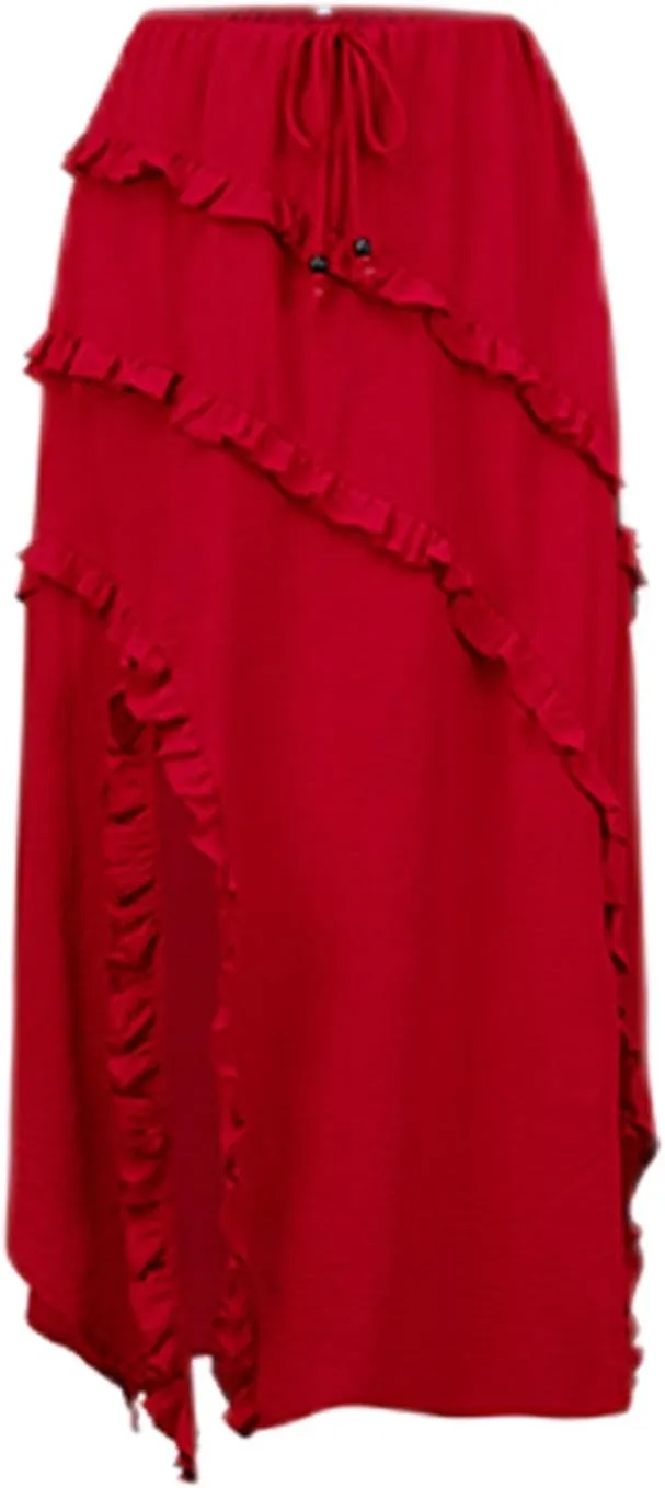 Floral Skirts for Women Trendy Loose Fit High Elastic Waist Pleated Summer Skirts with Split Vacation Streetwear