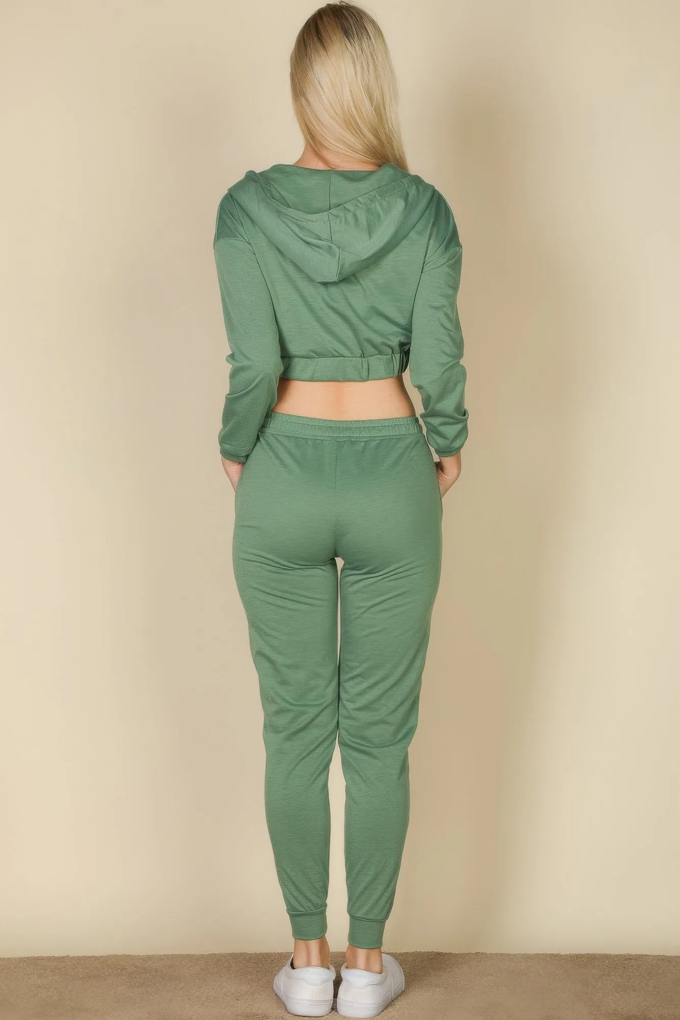 French Terry Cropped Cami With Zip-up Jacket And Joggers Set