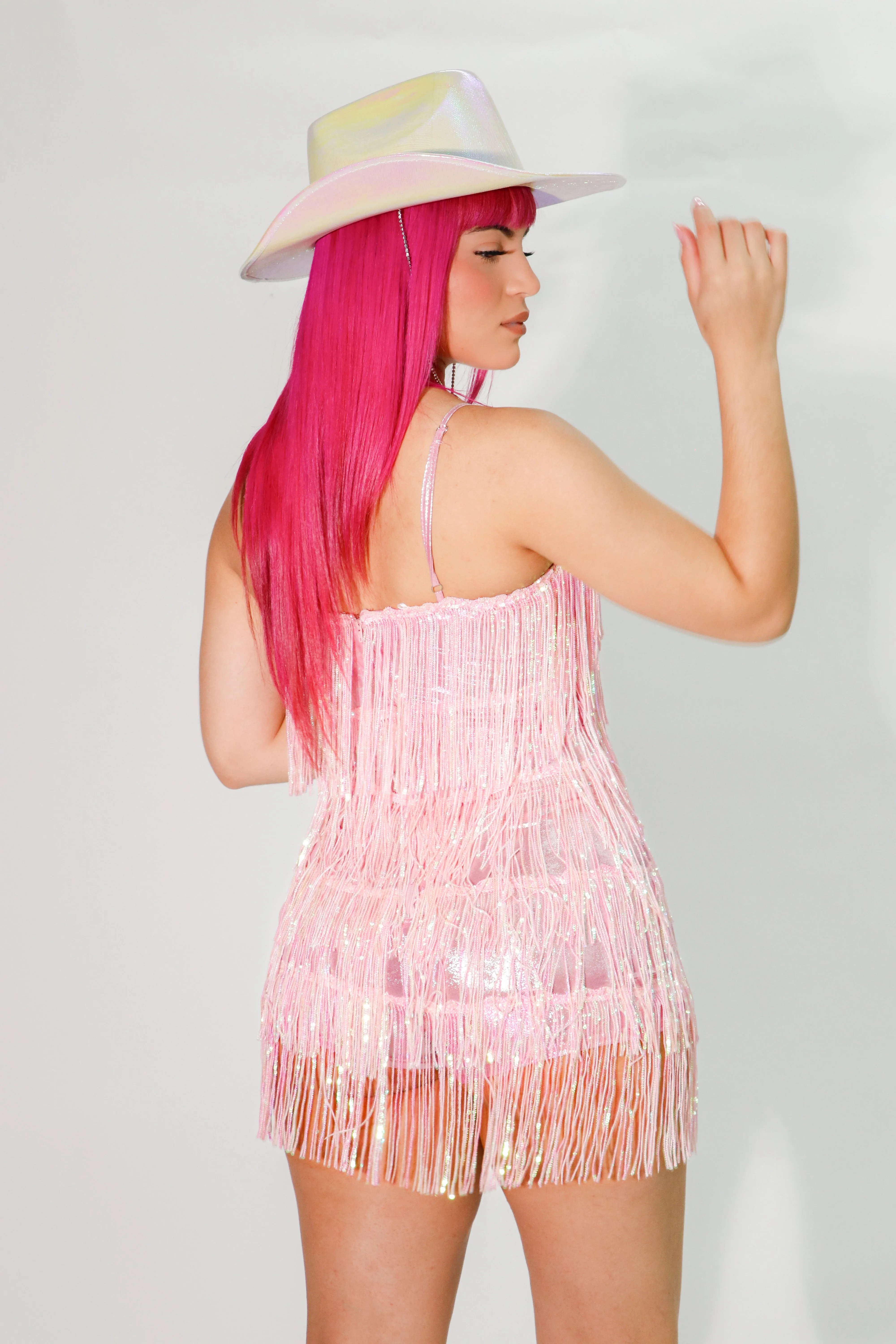 fringe trim party sparkly dress