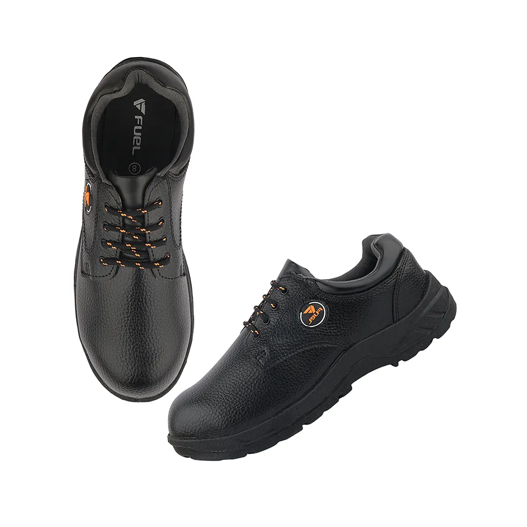 Fuel Arsenal LC Genuine Leather Safety Shoes for Men's Steel Toe Cap With Single Density PVC Sole (Black)