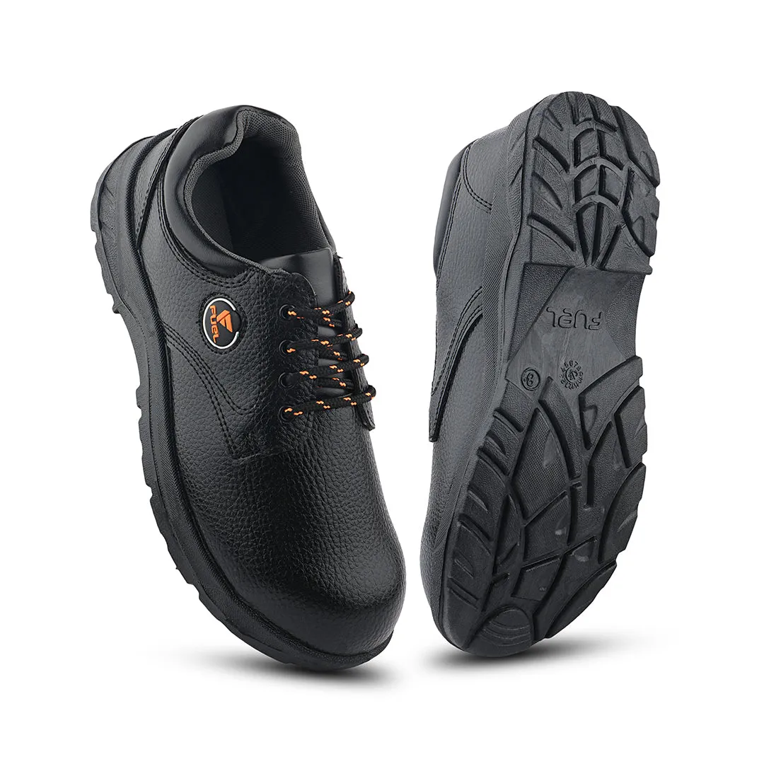 Fuel Arsenal LC Genuine Leather Safety Shoes for Men's Steel Toe Cap With Single Density PVC Sole (Black)
