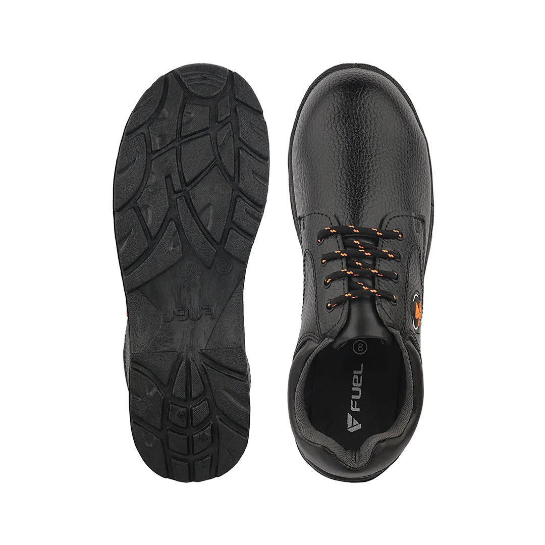 Fuel Arsenal LC Genuine Leather Safety Shoes for Men's Steel Toe Cap With Single Density PVC Sole (Black)