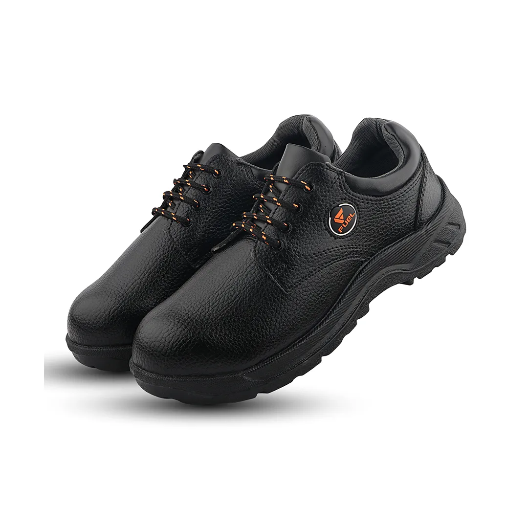 Fuel Arsenal LC Genuine Leather Safety Shoes for Men's Steel Toe Cap With Single Density PVC Sole (Black)
