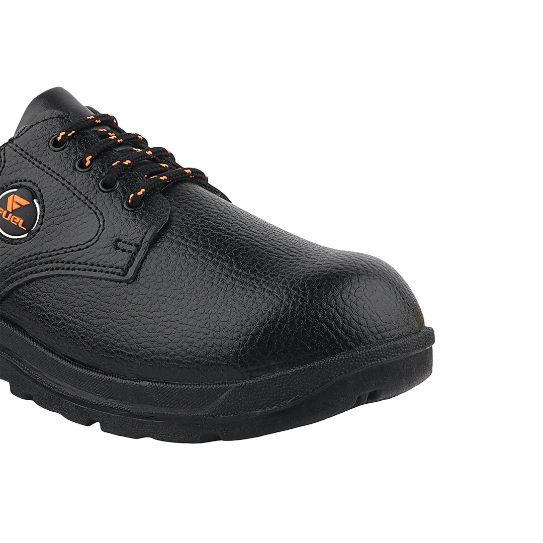 Fuel Arsenal LC Genuine Leather Safety Shoes for Men's Steel Toe Cap With Single Density PVC Sole (Black)