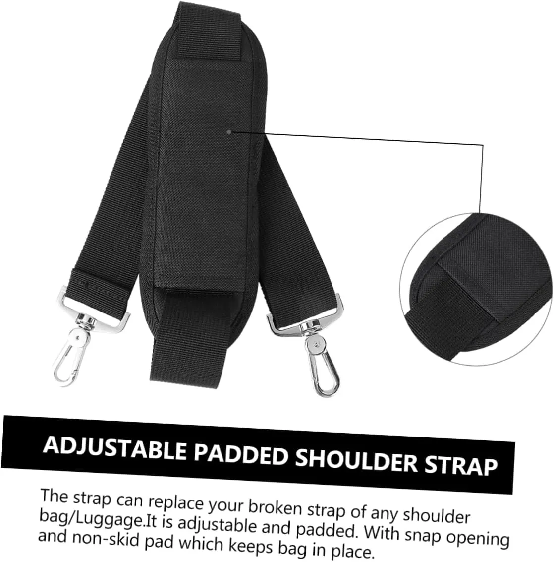 GALPADA Luggage Shoulder Strap with Swivel Hook 150cm Long Black for Briefcases Bags Comfortable Padded Design