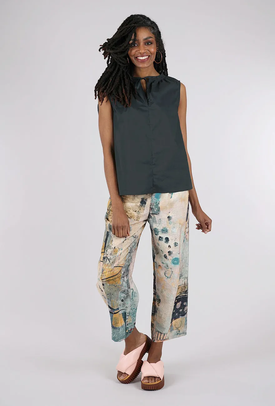 Gather Neck Poplin Top, Deep Sea