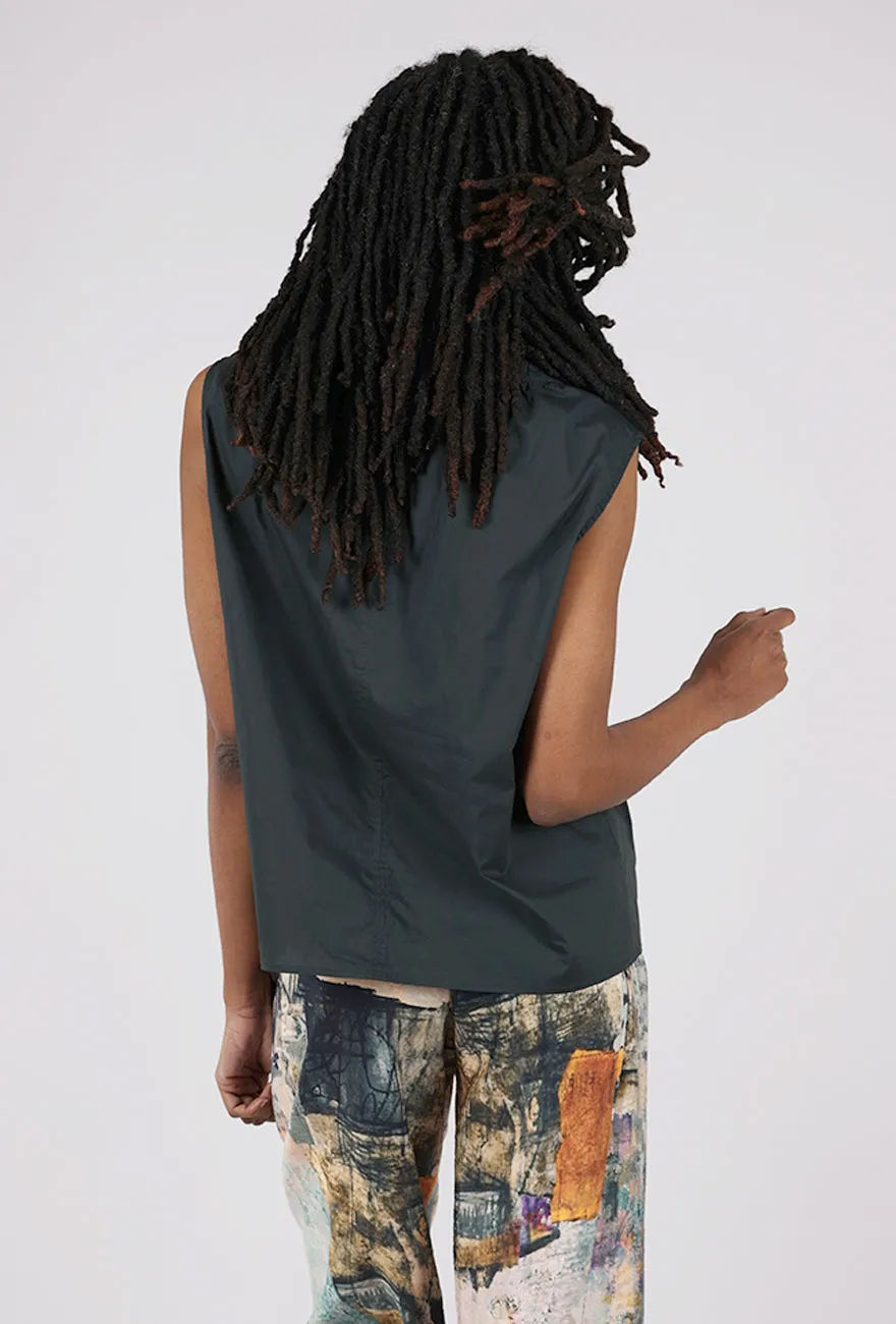 Gather Neck Poplin Top, Deep Sea