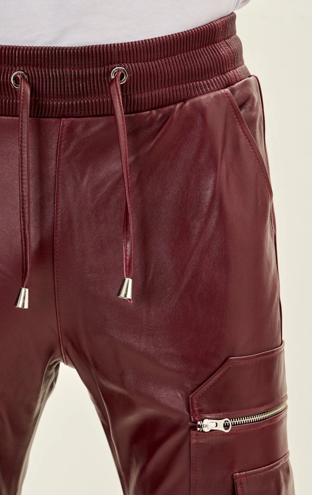 Genuine Leather Destination Joggers - Burgundy