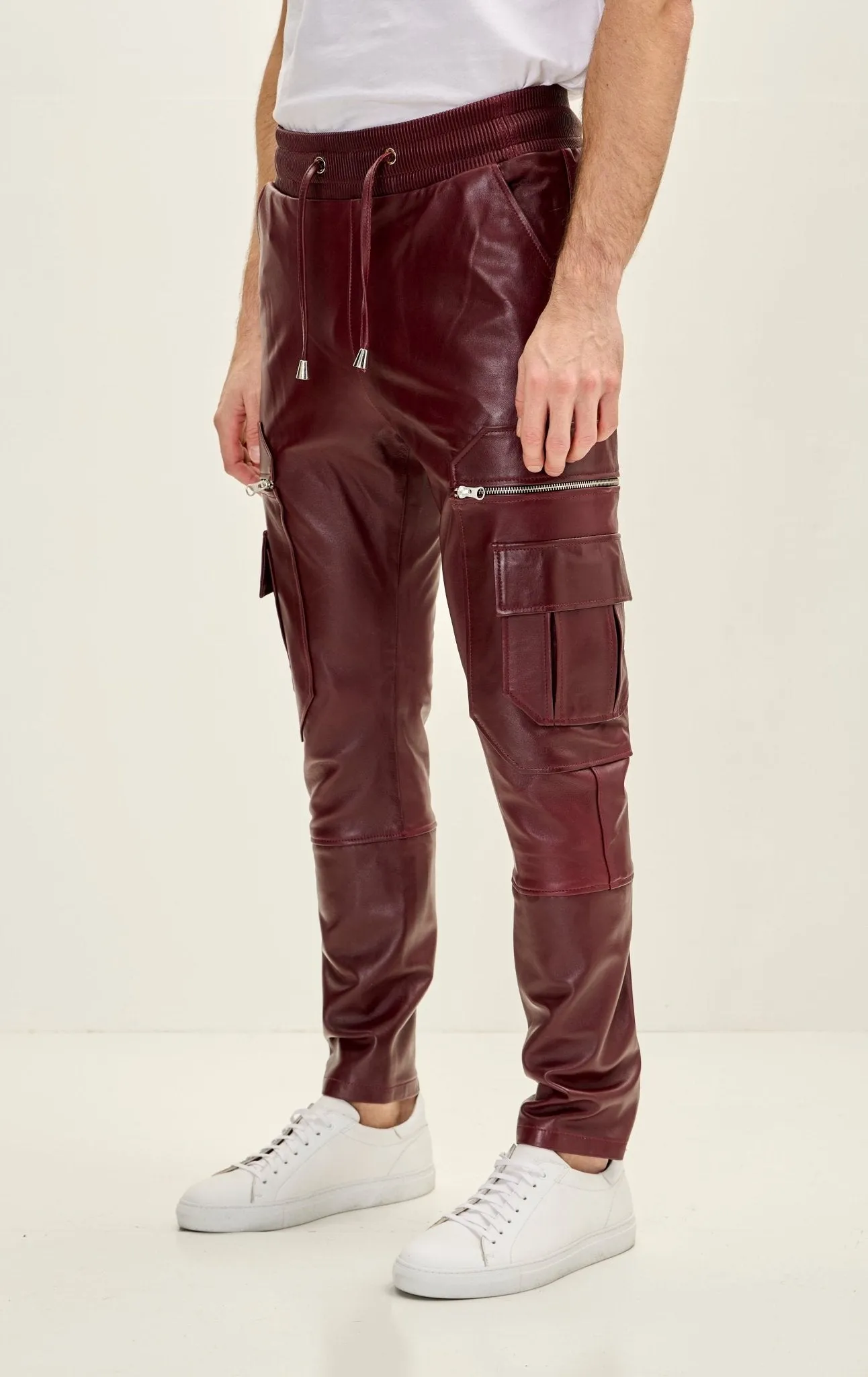 Genuine Leather Destination Joggers - Burgundy