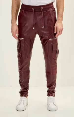 Genuine Leather Destination Joggers - Burgundy