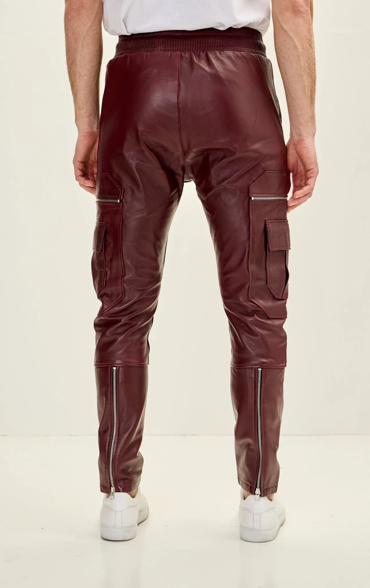 Genuine Leather Destination Joggers - Burgundy
