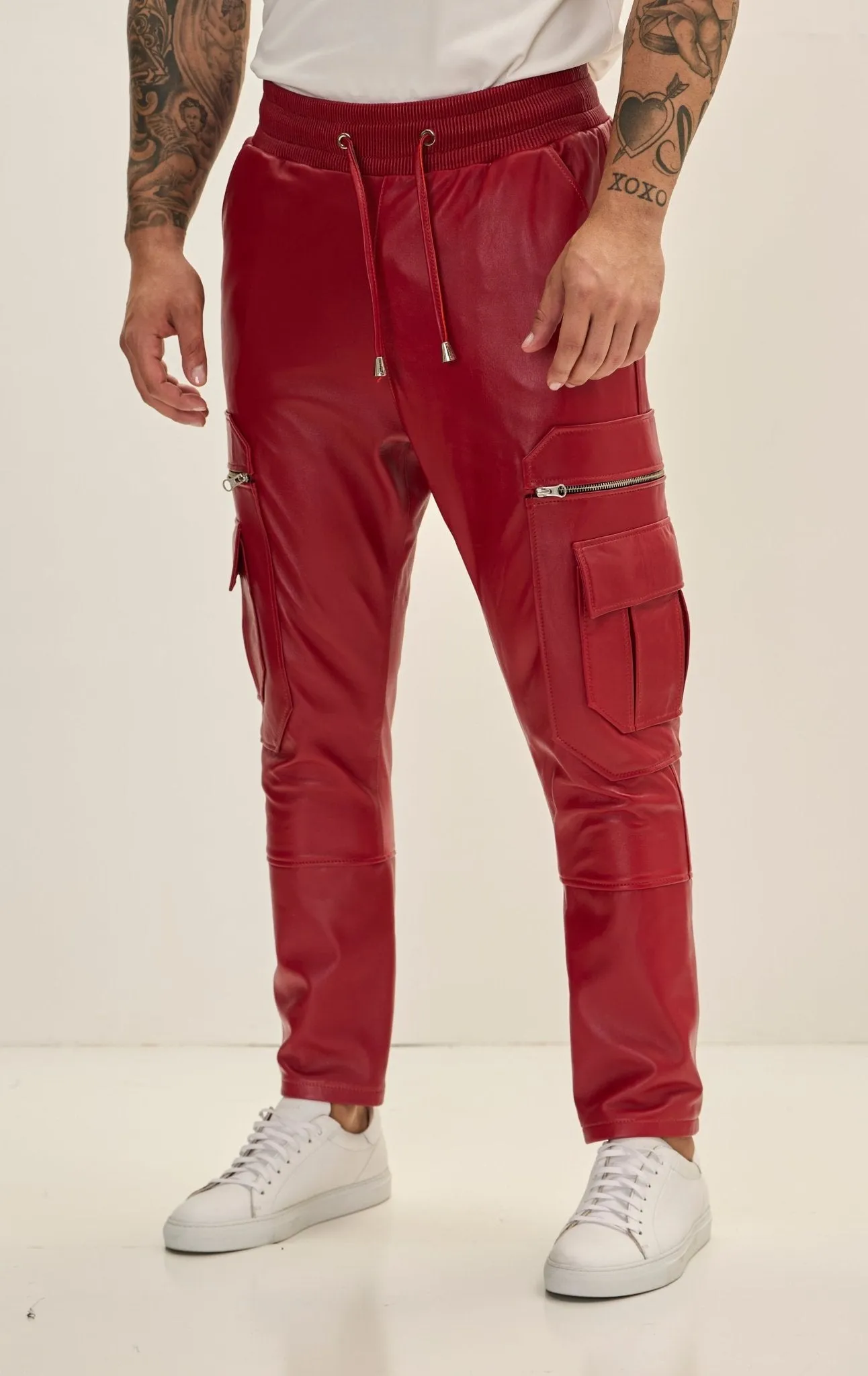 Genuine Leather Destination Joggers - Red