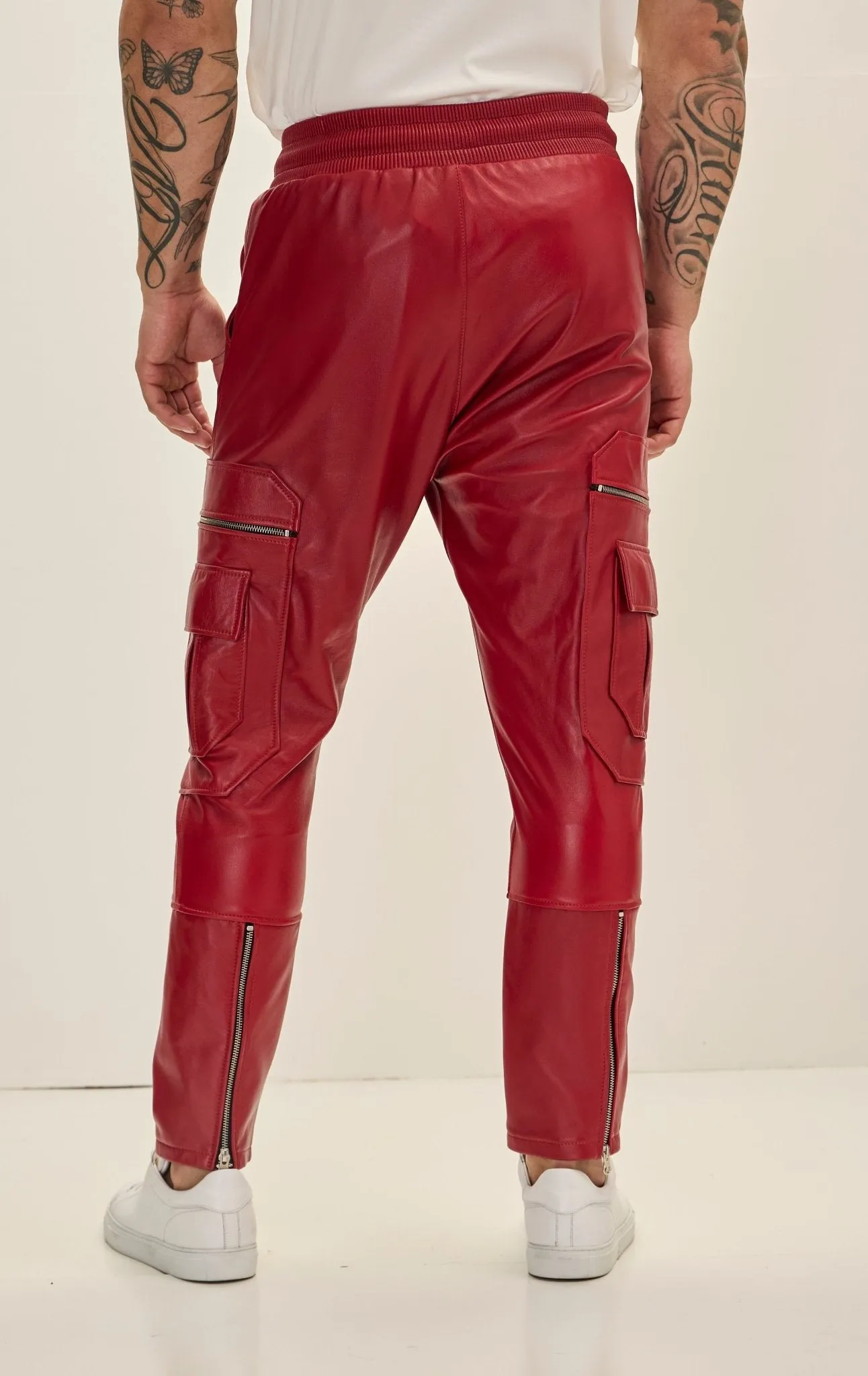 Genuine Leather Destination Joggers - Red