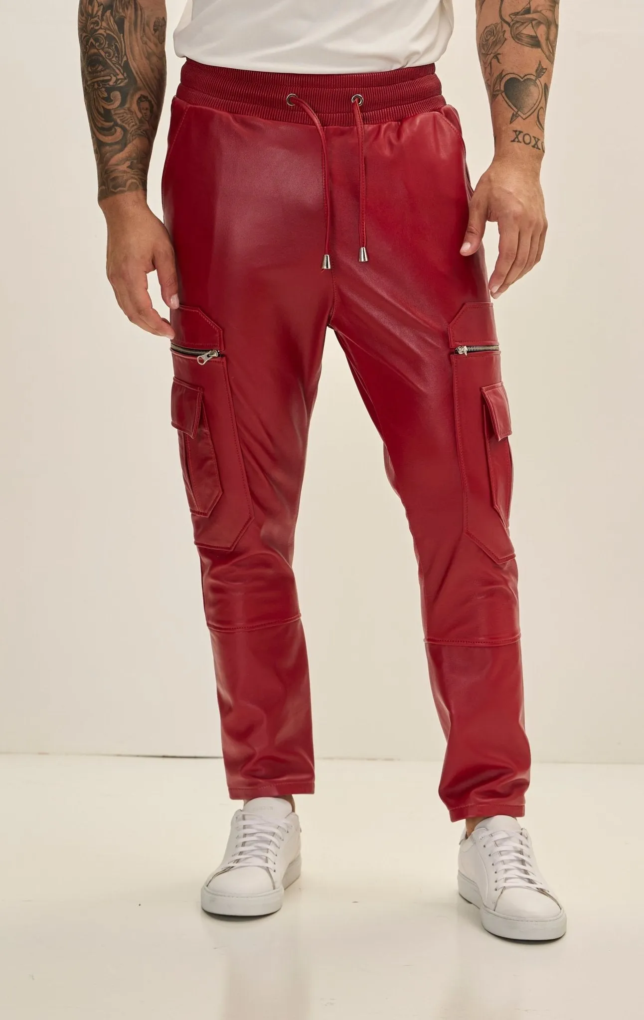 Genuine Leather Destination Joggers - Red