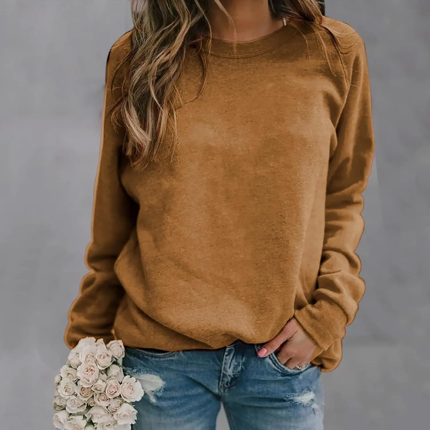 GIERIDUC Womens Sweatshirt Oversized Crew Neck Casual Long Sleeve Tops Cute Fall Outfits Lightweight Loose Fall Clothes