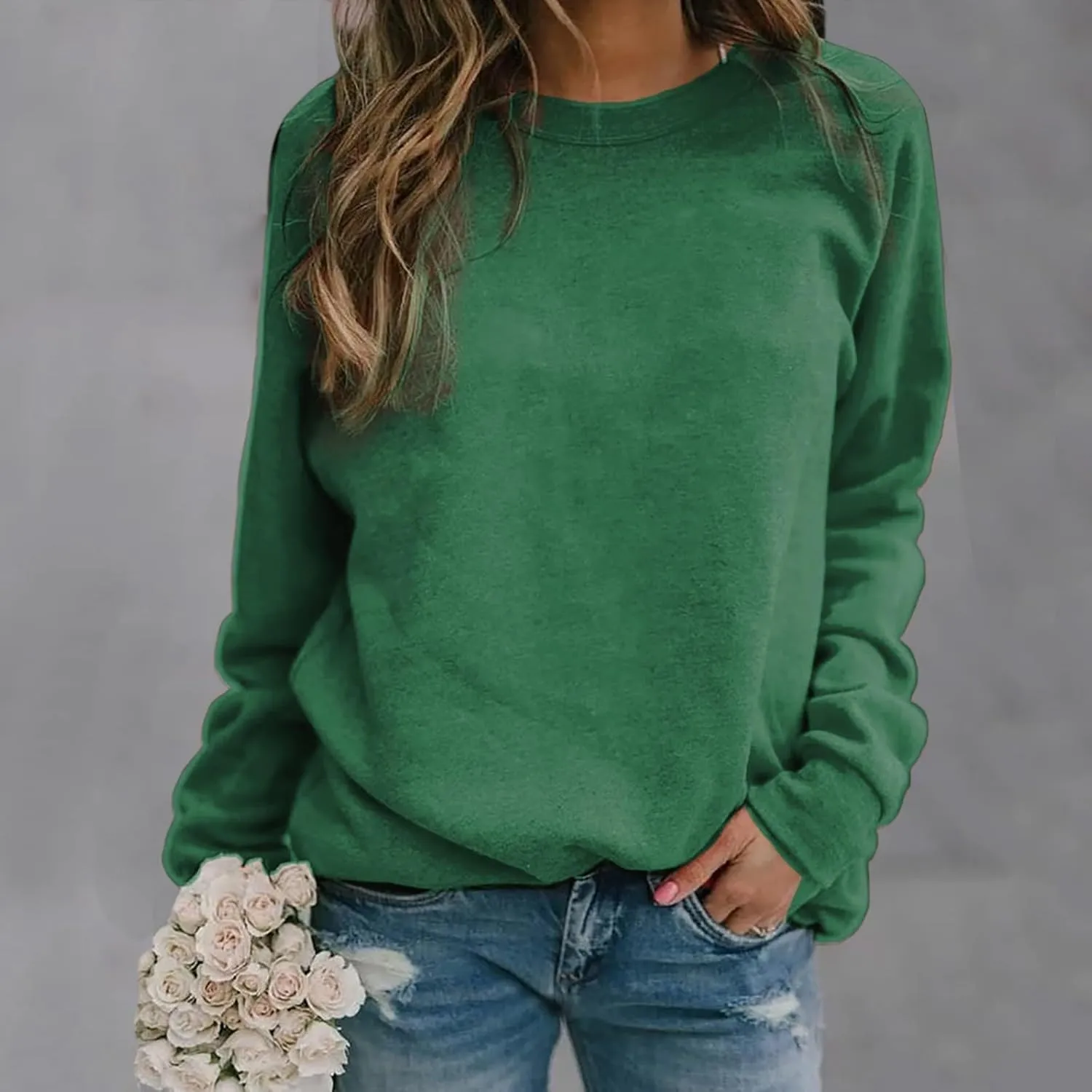 GIERIDUC Womens Sweatshirt Oversized Crew Neck Casual Long Sleeve Tops Cute Fall Outfits Lightweight Loose Fall Clothes