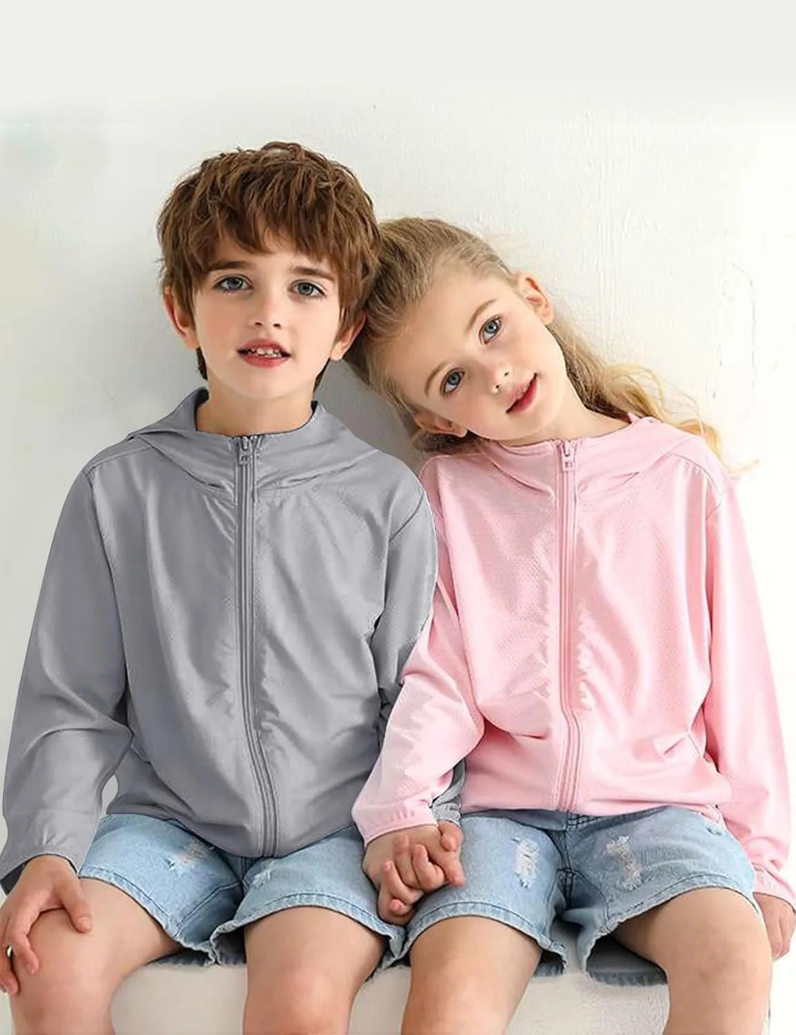 Gihuo Kids UPF 50  Athletic Sun Protection Jacket Boys Girls Zip Up Hoodie Cooling Shirt Pockets Running Outdoor