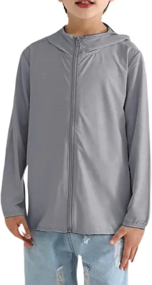 Gihuo Kids UPF 50  Athletic Sun Protection Jacket Boys Girls Zip Up Hoodie Cooling Shirt Pockets Running Outdoor