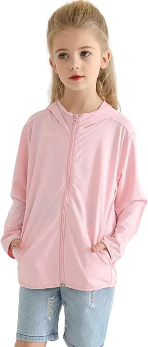Gihuo Kids UPF 50  Athletic Sun Protection Jacket Boys Girls Zip Up Hoodie Cooling Shirt Pockets Running Outdoor