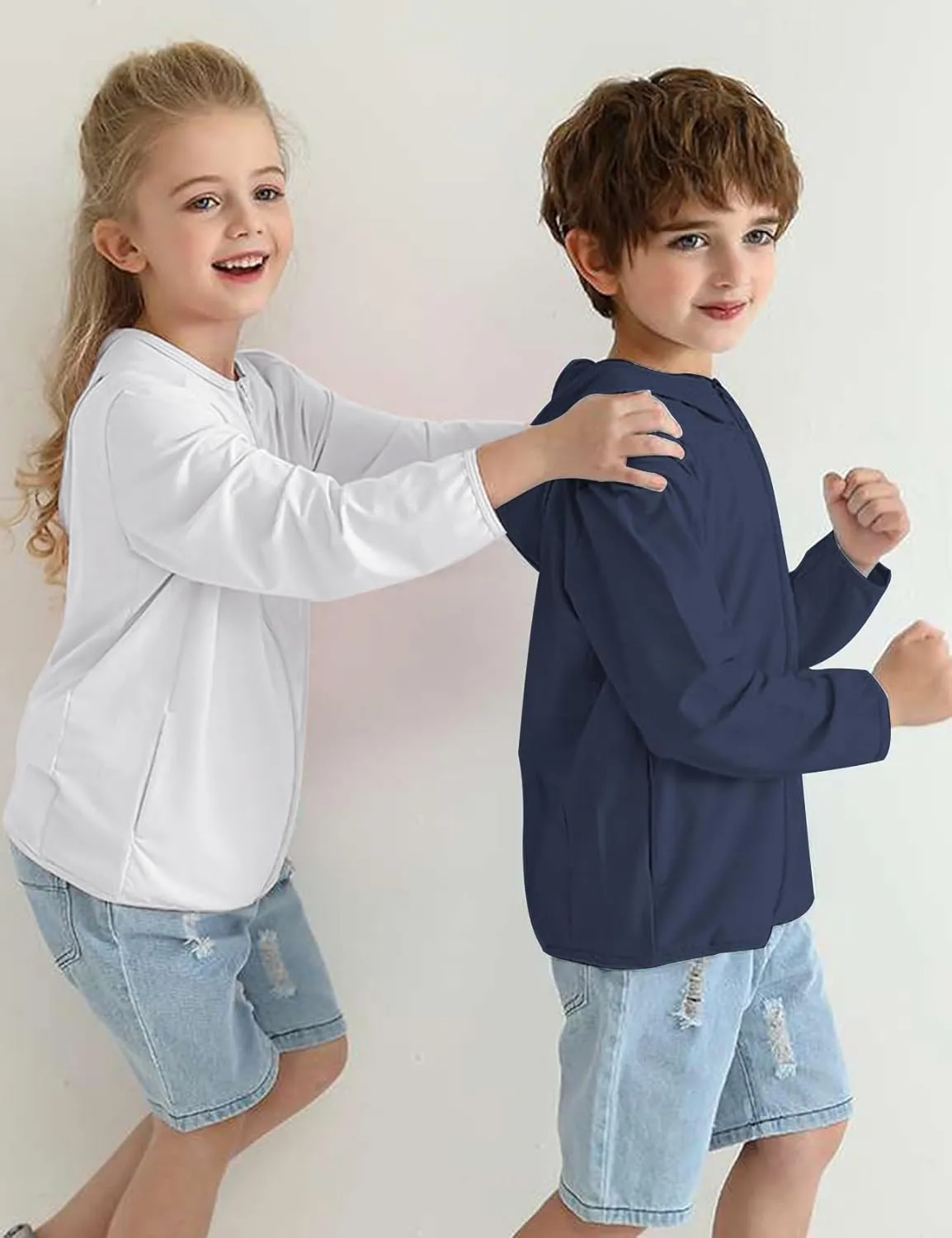 Gihuo Kids UPF 50  Athletic Sun Protection Jacket Boys Girls Zip Up Hoodie Cooling Shirt Pockets Running Outdoor