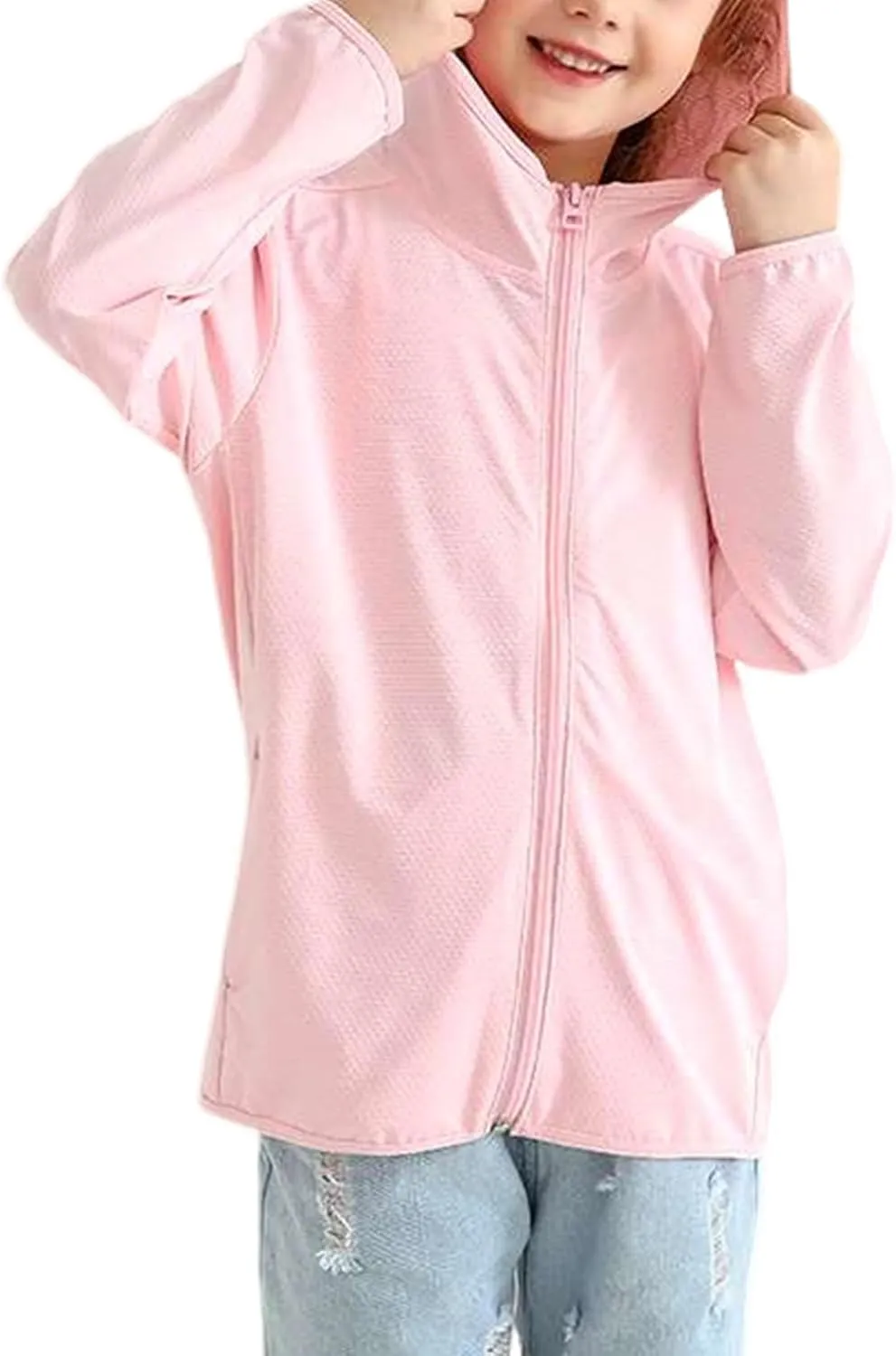 Gihuo Kids UPF 50  Athletic Sun Protection Jacket Boys Girls Zip Up Hoodie Cooling Shirt Pockets Running Outdoor