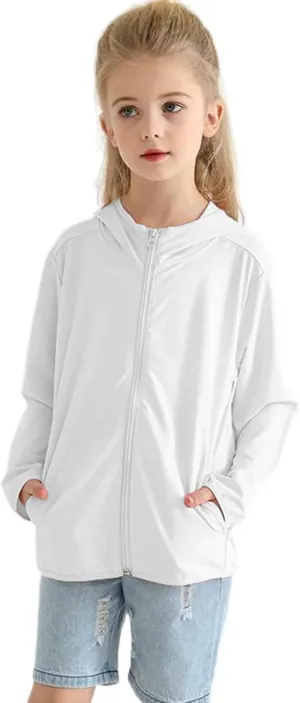 Gihuo Kids UPF 50  Athletic Sun Protection Jacket Boys Girls Zip Up Hoodie Cooling Shirt Pockets Running Outdoor
