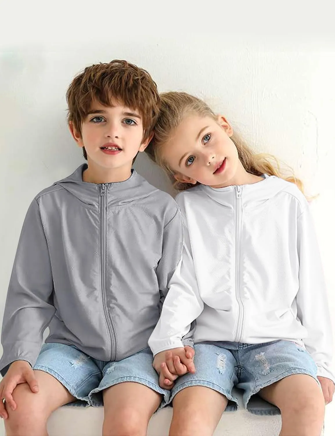 Gihuo Kids UPF 50  Athletic Sun Protection Jacket Boys Girls Zip Up Hoodie Cooling Shirt Pockets Running Outdoor