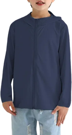 Gihuo Kids UPF 50  Athletic Sun Protection Jacket Boys Girls Zip Up Hoodie Cooling Shirt Pockets Running Outdoor