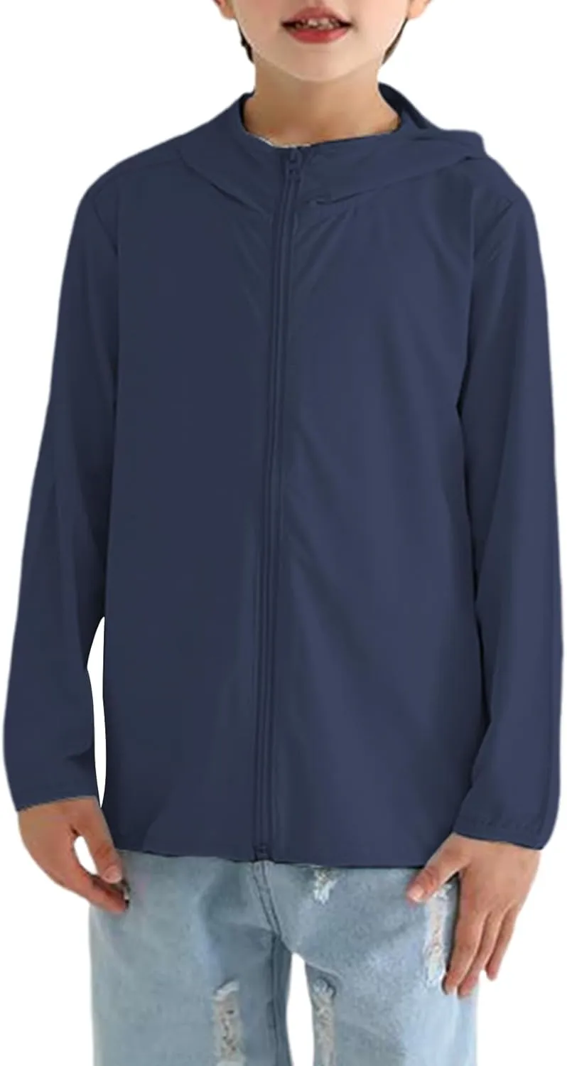 Gihuo Kids UPF 50  Athletic Sun Protection Jacket Boys Girls Zip Up Hoodie Cooling Shirt Pockets Running Outdoor