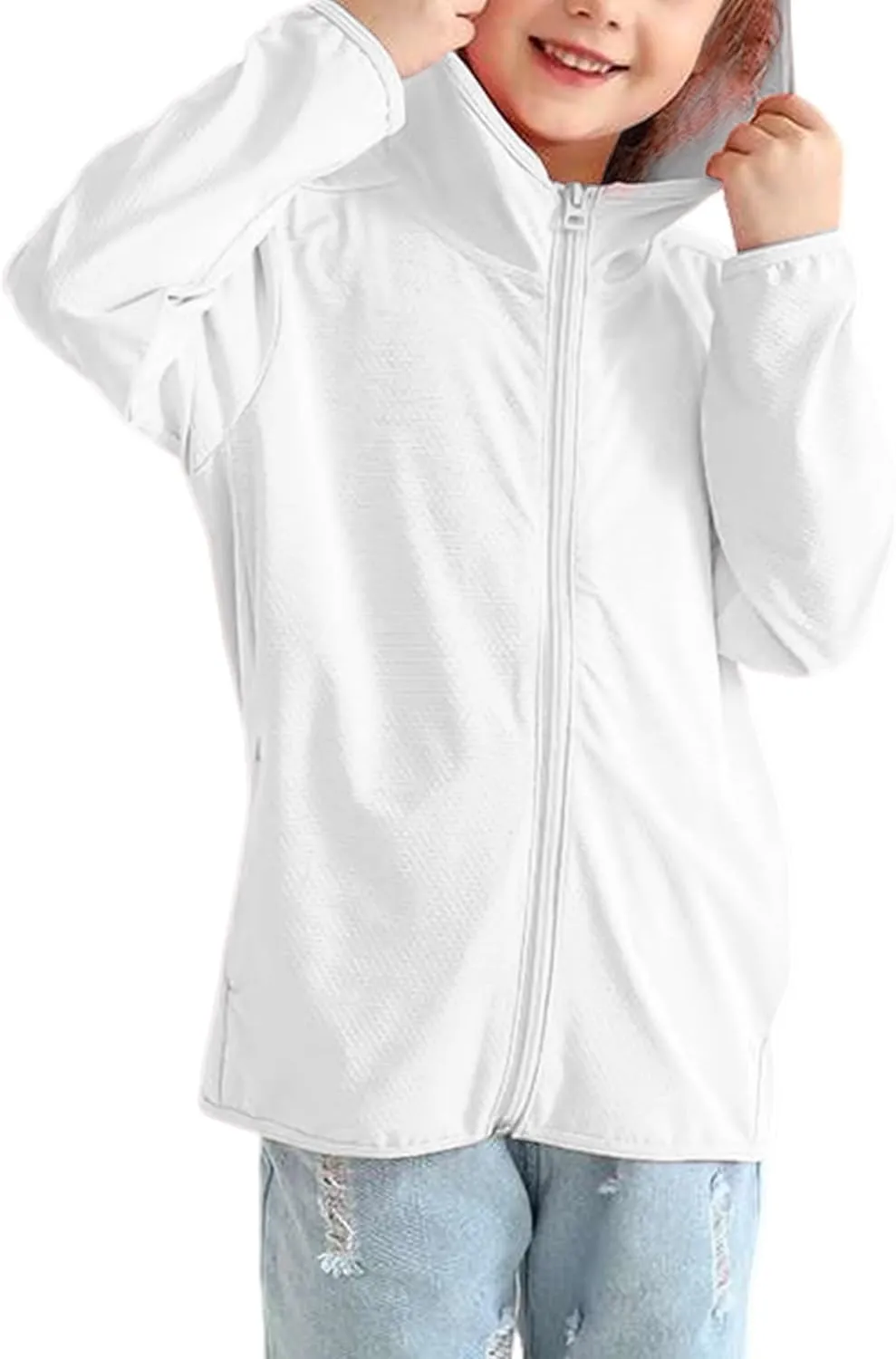 Gihuo Kids UPF 50  Athletic Sun Protection Jacket Boys Girls Zip Up Hoodie Cooling Shirt Pockets Running Outdoor