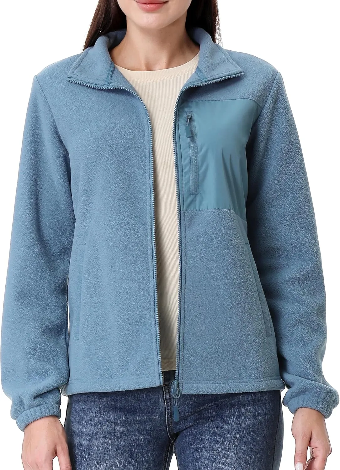 GIMECEN Women's Full Zip Soft Polar Fleece Jacket Outdoor Recreation Coat with Pockets Long-Sleeve Comfortable Outerwear