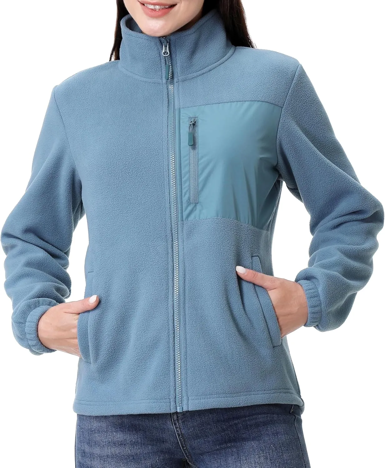 GIMECEN Women's Full Zip Soft Polar Fleece Jacket Outdoor Recreation Coat with Pockets Long-Sleeve Comfortable Outerwear