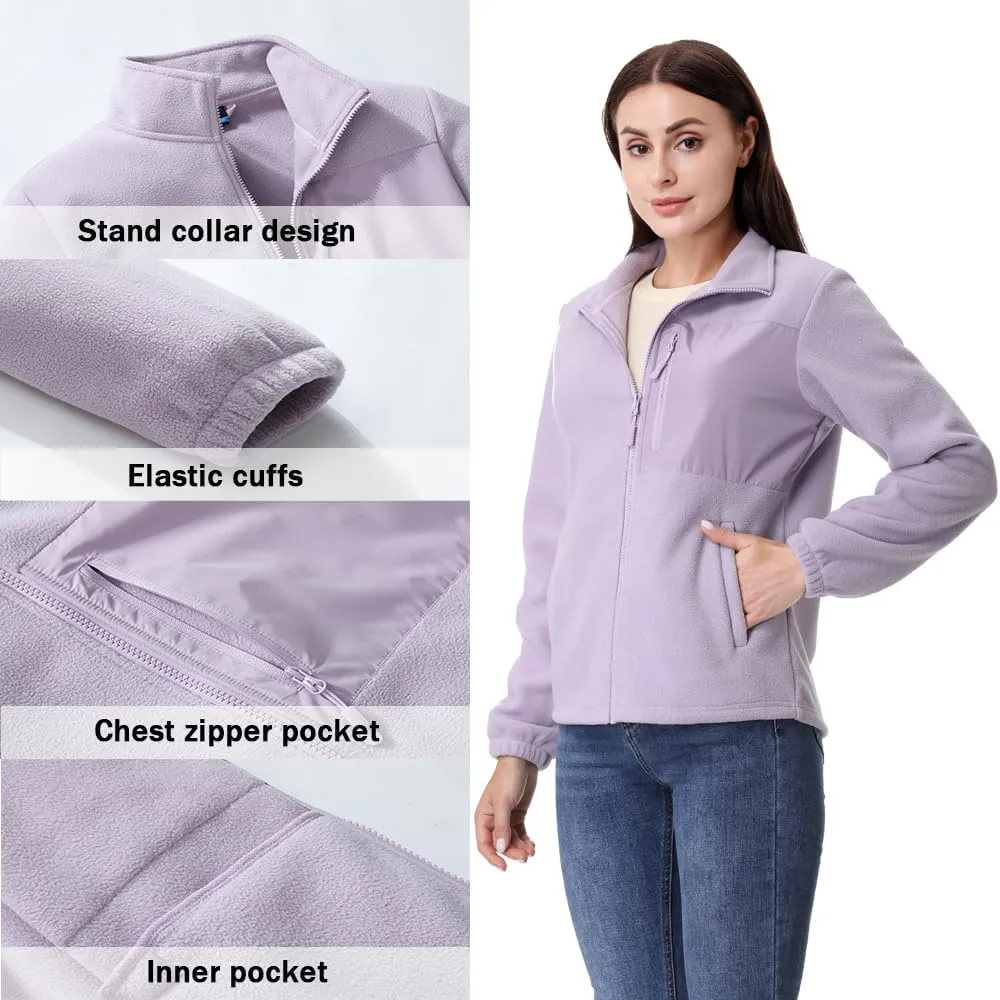 GIMECEN Women's Full Zip Soft Polar Fleece Jacket Outdoor Recreation Coat with Pockets Long-Sleeve Comfortable Outerwear