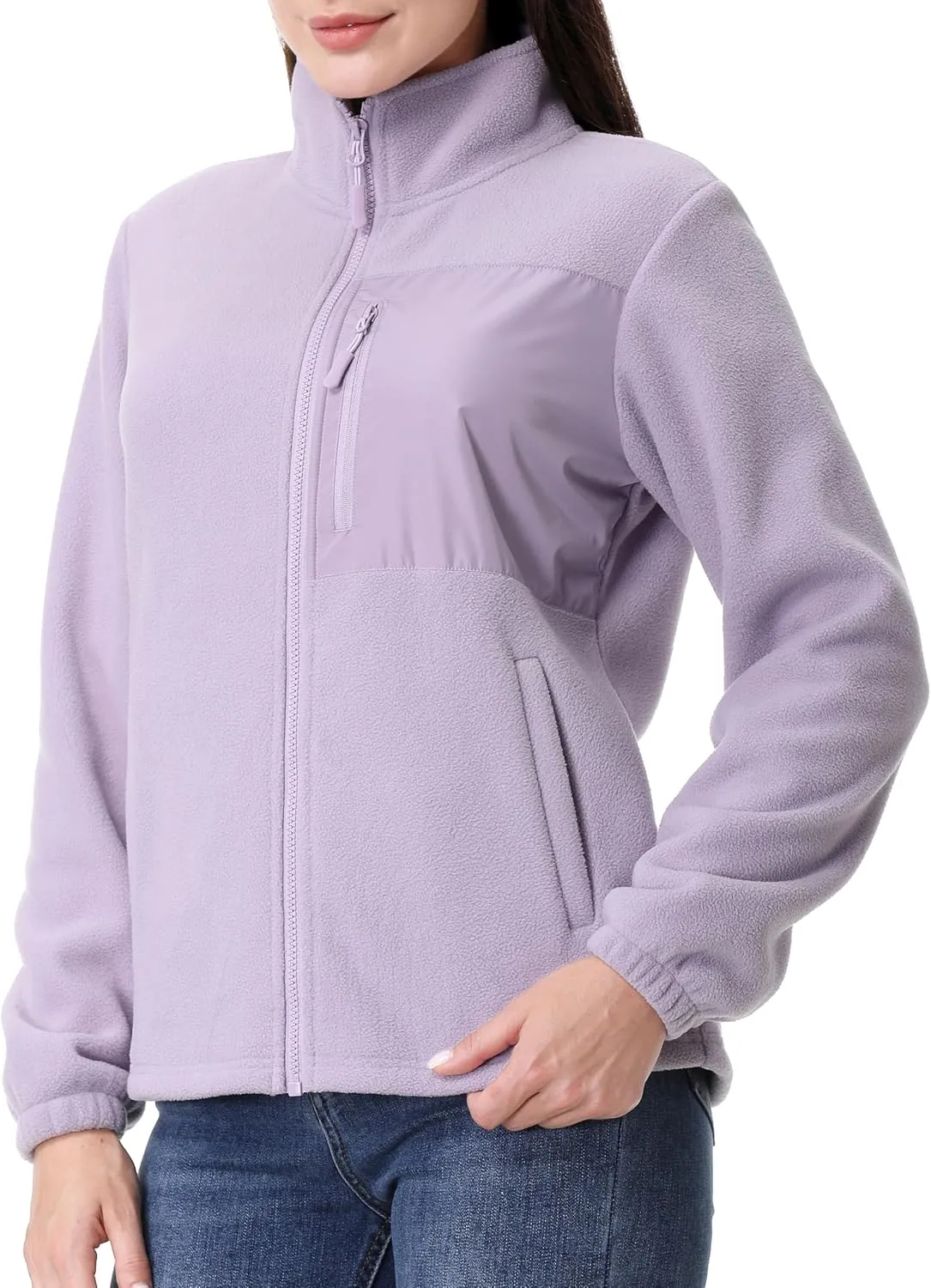 GIMECEN Women's Full Zip Soft Polar Fleece Jacket Outdoor Recreation Coat with Pockets Long-Sleeve Comfortable Outerwear