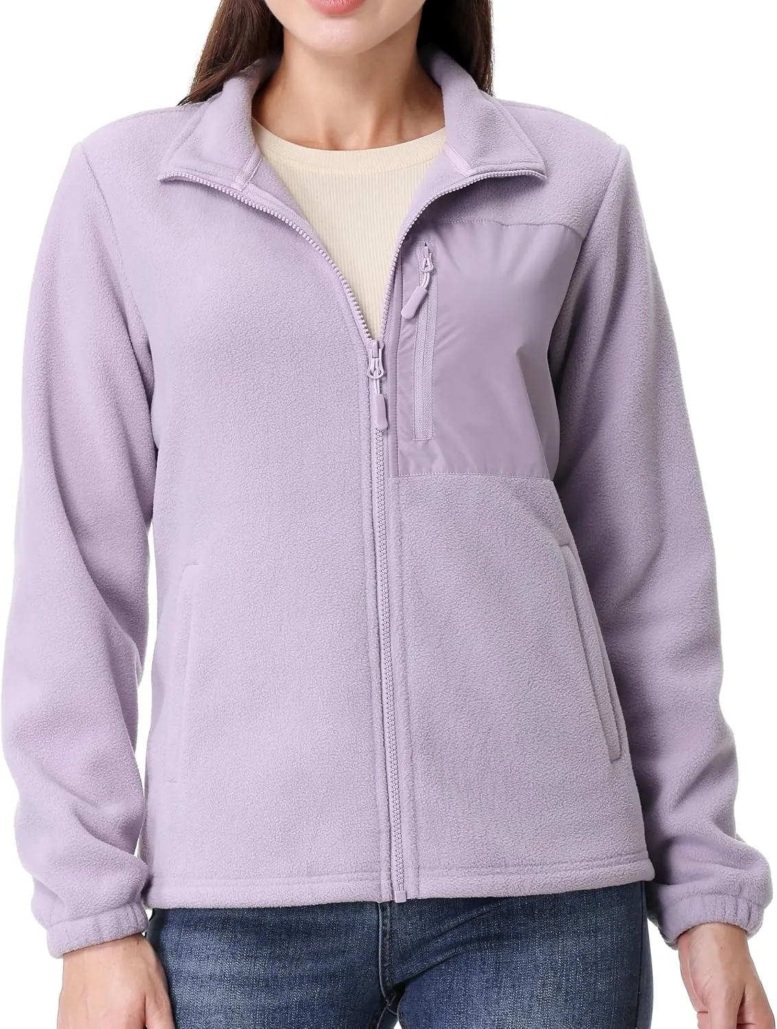 GIMECEN Women's Full Zip Soft Polar Fleece Jacket Outdoor Recreation Coat with Pockets Long-Sleeve Comfortable Outerwear