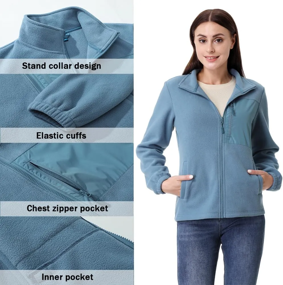 GIMECEN Women's Full Zip Soft Polar Fleece Jacket Outdoor Recreation Coat with Pockets Long-Sleeve Comfortable Outerwear
