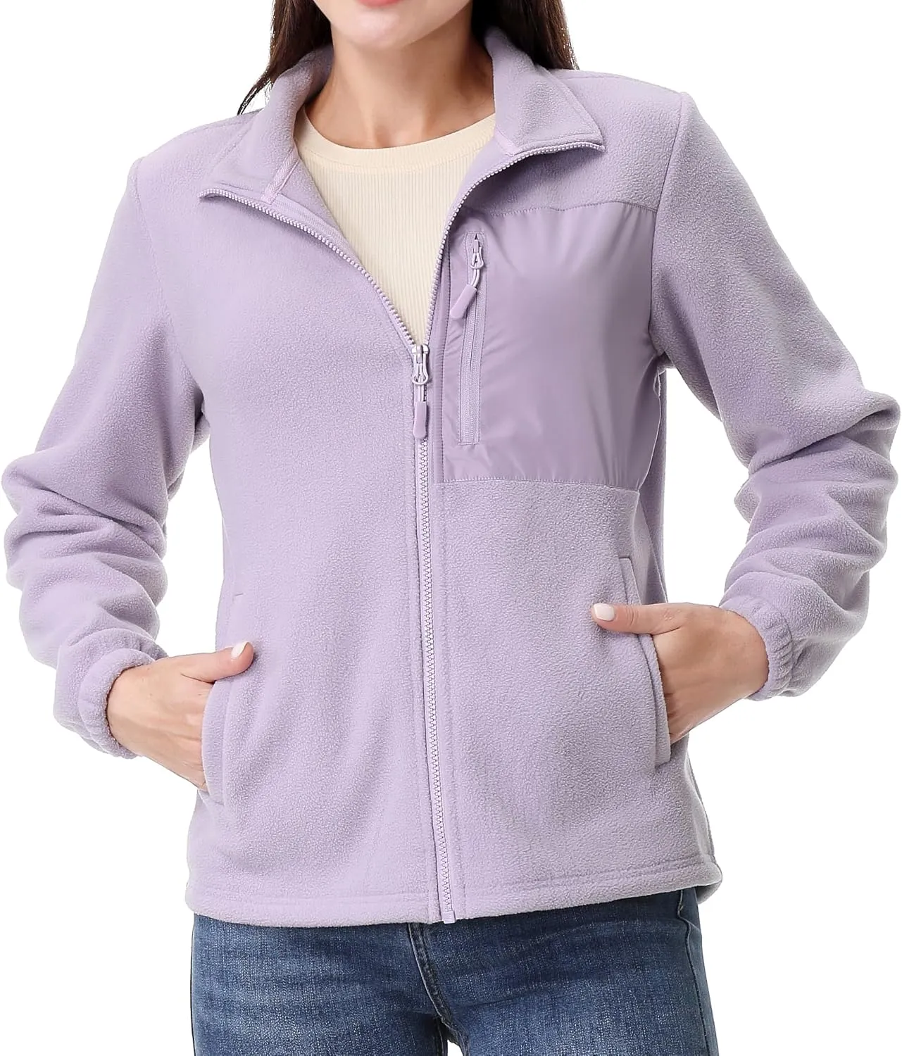 GIMECEN Women's Full Zip Soft Polar Fleece Jacket Outdoor Recreation Coat with Pockets Long-Sleeve Comfortable Outerwear